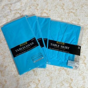 Caribbean Blue Plastic Table Cover and Caribbean Blue Plastic Table Skirt